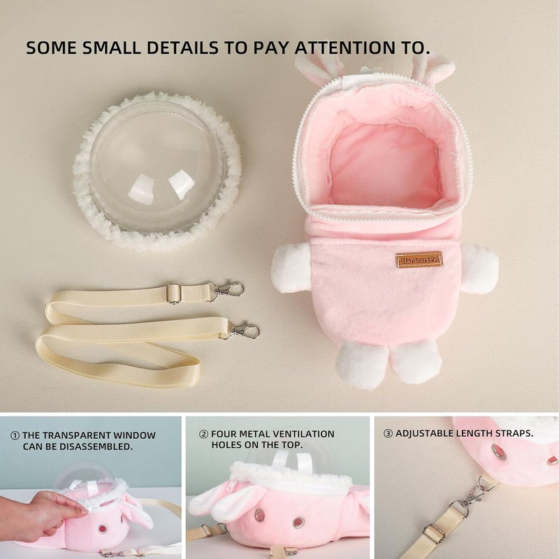HardcorePet Sugar Glider Bonding Pouch Bonding Pouch Carry for Rat Syrian Hamster Hedgehog Small Pocket Pets, Gerbil Travel Bag Cute Bunny-Shaped Outing Bag with Large Transparent Window（Pink） - Image 4